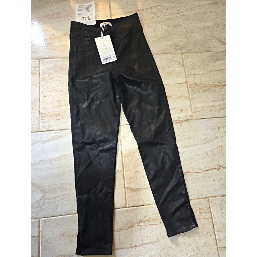 FRAME Women’s Black Leather High Rise Skinny Cropped Pants Size 0